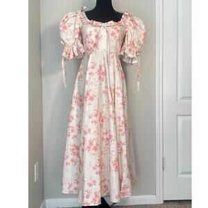 Fanciful Doll Pink Floral Parlour Games Cotton Dress, Cottagecore Coquette, 4